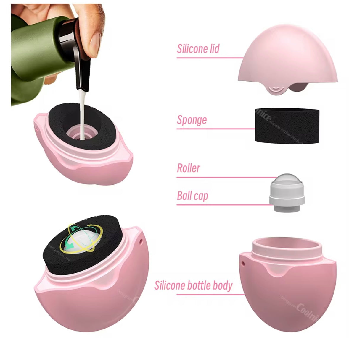 Refillable Silicone Travel Bottle with Sponge Roller Applicator
